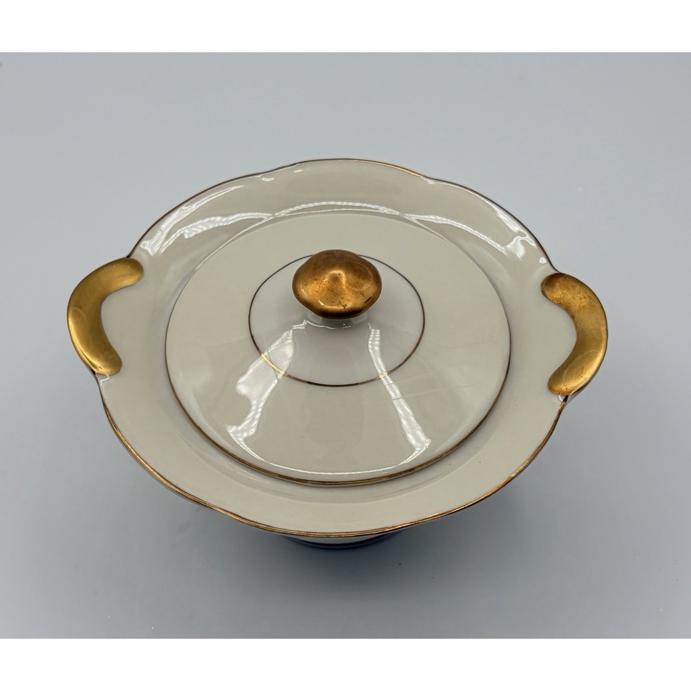 THEODORE HAVILAND, NEW YORK, ELEGANT GOLD/WHITE COVERED SUGAR DISH